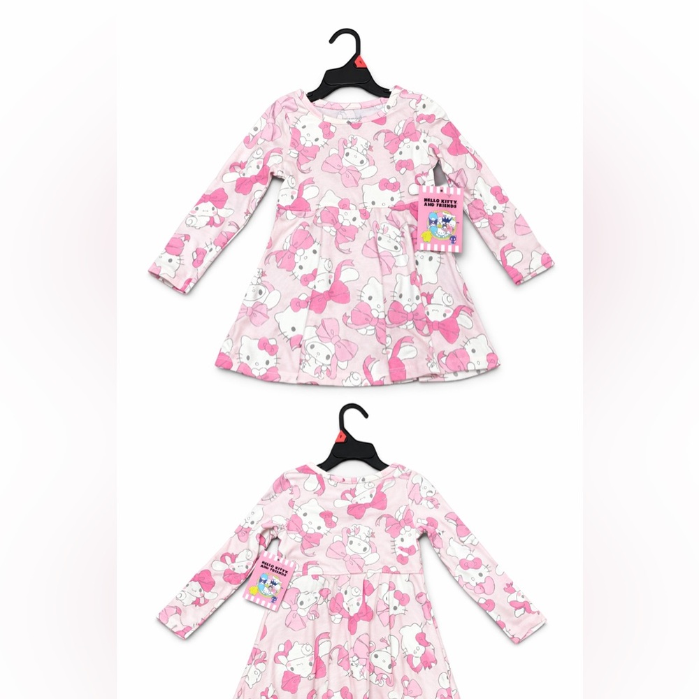 Hello Kitty & Friends Girls Pink Long Sleeve Dress | Cute Bow Print | NWT